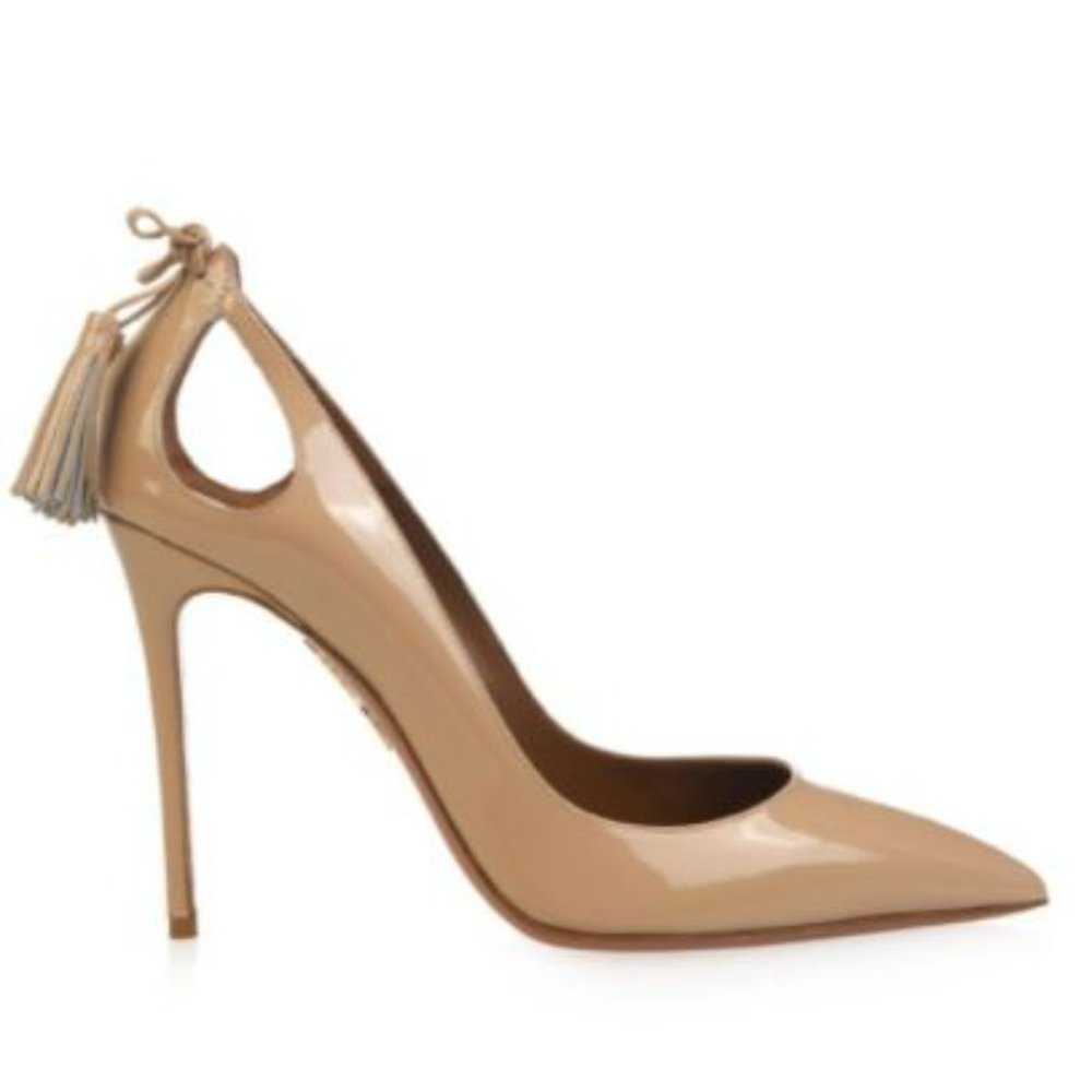 Aquazzura Nude Patent Leather Forever Marilyn Cut Out Tassel Detail Pointed 40